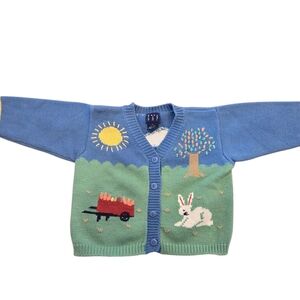 Gap 12/18m Colorful Kids Cardigan with Bunny and Wagon Design
